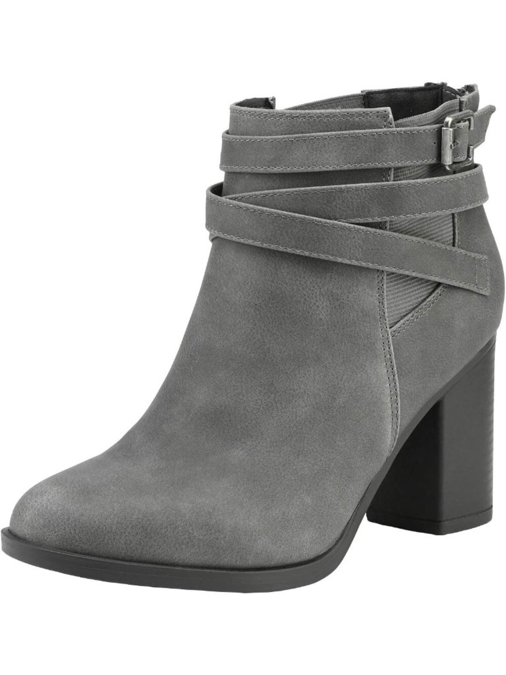 Women's Grey Chunky Stacked High Heel Faux Suede Closed Toe Ankle Booties